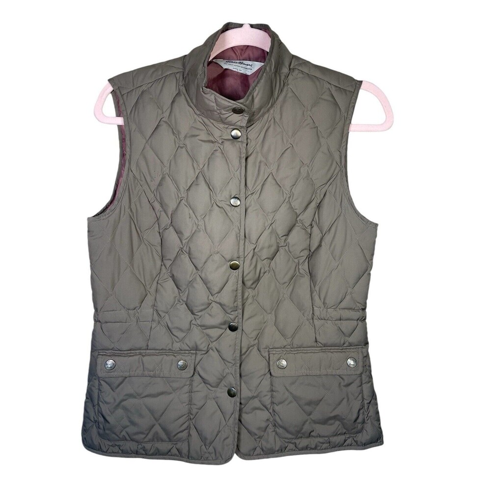Eddie Bauer Vest Womens Small P Brown Premium Goose Down Puffer Quilted Pockets
